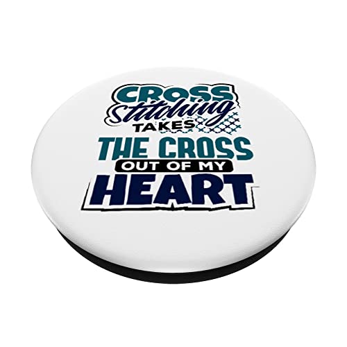 Cross Stitching Takes the Cross of My Heart Cross Stitch PopSockets Swappable PopGrip, Black - Image 2