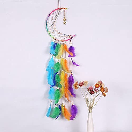 Abimy Apanhador de sonhos de lua, feito à mão, tradicional apanhador de sonhos com plumas coloridas,