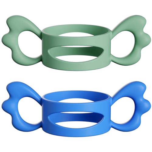 Image of FAREVER Baby Bottle Handles, Easy Grip Bottle,Silicone Wide-Neck Bottle Handle, Outer Diameter Over 6cm for Bottle Green Blue (2 Pack)