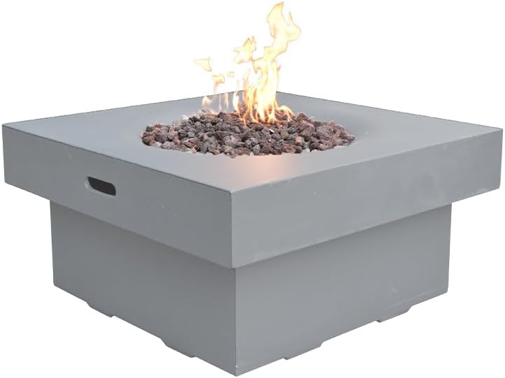 Branford Concrete Fire Pit 34" x 34" Outdoor Patio Firepit Includes Lava Rocks Modern Fire Pits & Outdoor Fireplaces for Garden, Deck, Indoor & Outdoor Heating