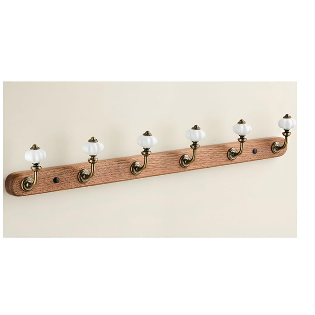 Zhouxiao White Solid Wood Coat Rack Wall Mount,Walnut Wood Coat Hooks Hanger Wall Mounted 6Hook