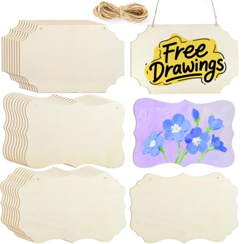 24 Pcs Wood Sign Blank, Unfinished Hanging Wooden Slices Banners ...