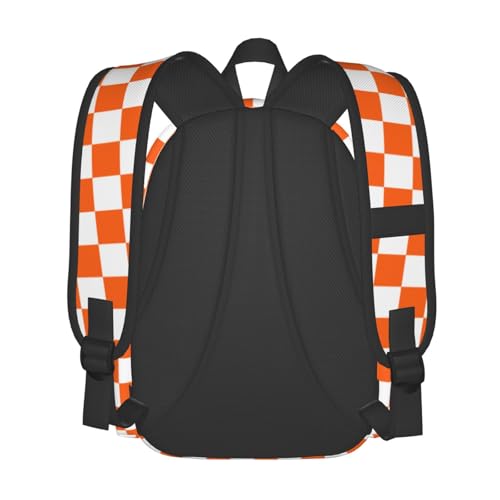 Orange White Checkered Flag 15 Inch Backpack for Men Women Adjustable Laptop Backpacks Shoulder Bag for Travel Hiking Outdoor2