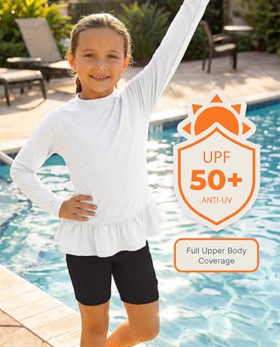 Image of City Threads Girls Long Sleeve Rashguard UPF 50+ Made in USA, Girls' Rash Guard Shirts with Sun Protection