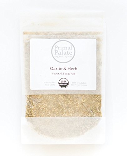 Primal Palate Organic Spices, Garlic & Herb Seasoning, Certified Organic, 6.3 oz resealable bag