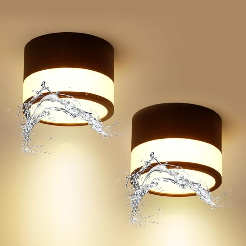 Temgin IP65 Focos LED Techo Superficie para Baño, 12W Negro Aluminio Lampara Techo para Pasillo Salon Cocina, Blanco Cálido 3000K, Ø100mm Cilindricos, 2 Piezas
