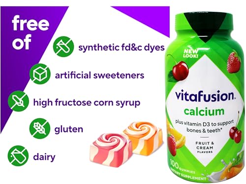 VitaFusion Calcium 500 mg Dietary Supplement Gummies Natural Fruit and Cream Flavors - 100 ct, Pack of 2 - Image 4