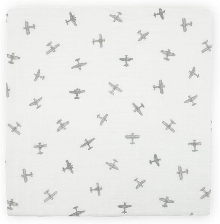 Little Unicorn Muslin Swaddle Blanket for Newborns & Infants | Soft & Breathable Fabric | Baby Blanket for Swaddling, Nursing, Shower Gifts (Pewter Planes)