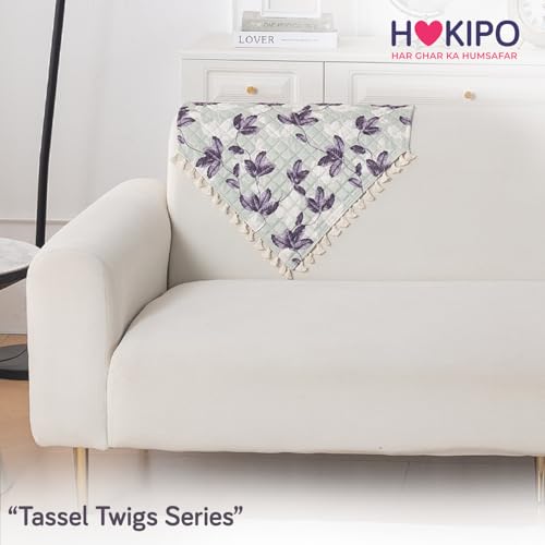 Image of HOKIPO Lavender Vine Quilted Sofa Backrest Cover Mat| 'Tassel Twigs' Series (IN-988-T1)