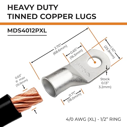 Image of SELTERM 5pcs 4 /0 AWG (XL) 1 /2 inch Stud Tinned Copper Wire Lugs, Battery Lugs,Ring Terminals, Battery Cable Ends, 0000 Gauge Ring Terminal Connectors,UL Marine Grade Electrical Battery Terminal Connectors