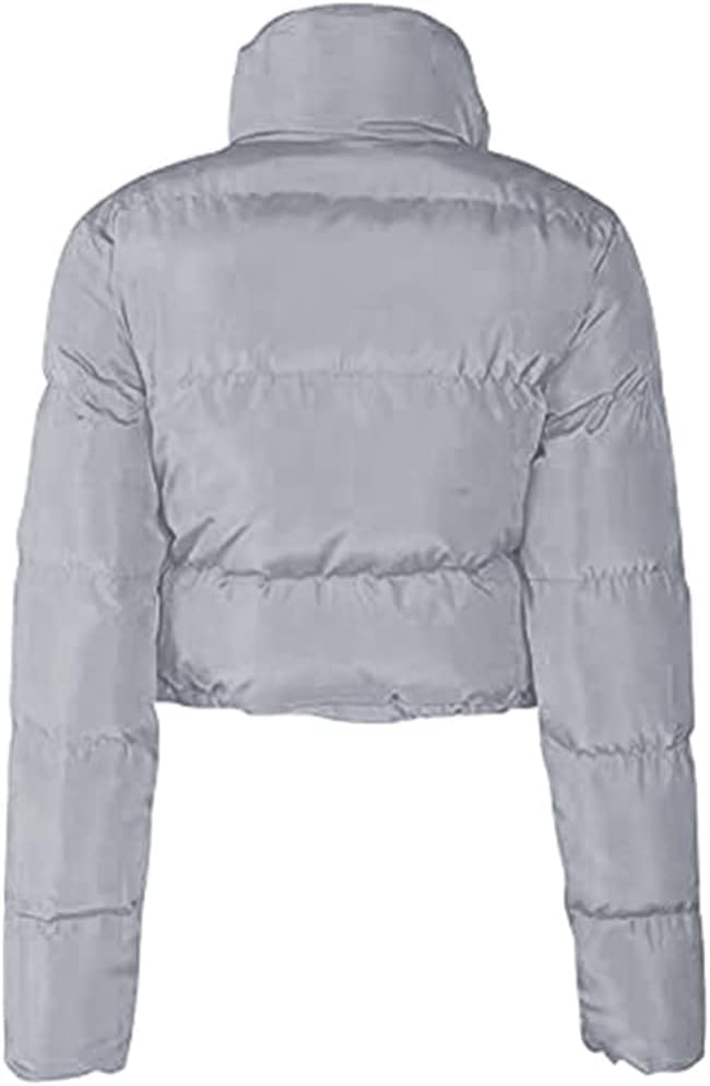 Ebifin Womens Cropped Lightweight Quilted Jackets Full Zipper Warm Coats Winter Stand Collar Drawstring Outerwears - Image 3
