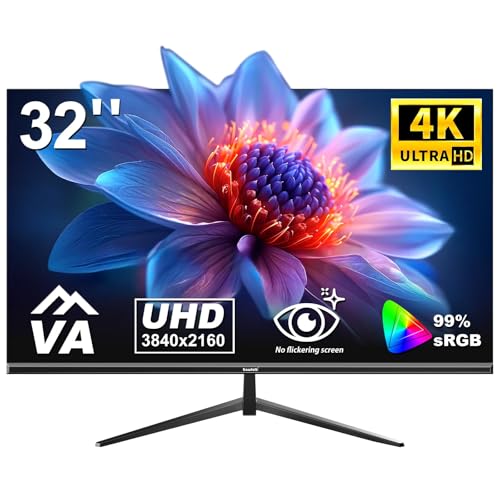 Gawfolk 32 Zoll Monitor 4K (3840 * 2160) UHD PC Gaming Monitor, VA Panel, HDR, HDMI/DP, 60Hz, schmaler Rand, 100x100mm VESA, 16:9, Black