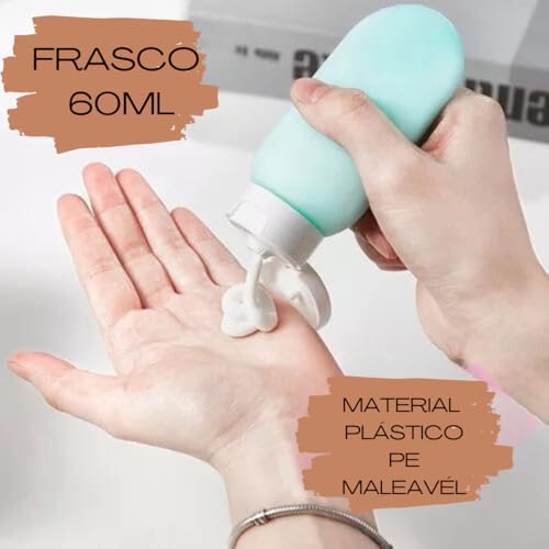 kit 3 frascos Porta Shampoo Viagens 60 ml Sabonete Creme