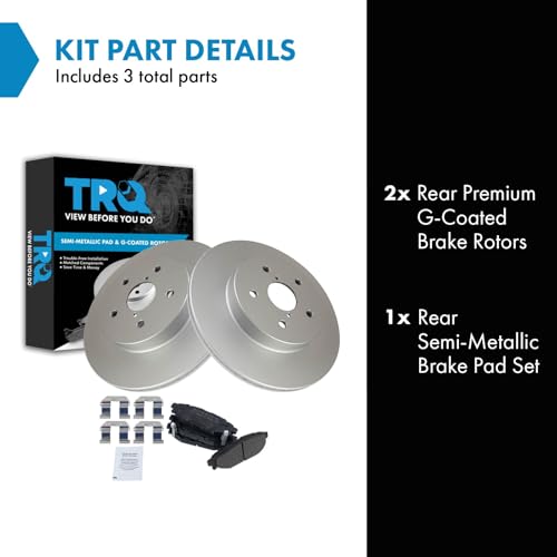 Image of TRQ Rear Brake Pad and Rotor Set Semi Metallic G Coated Rotors Compatible with 2016 Subaru WRX