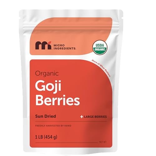 Micro Ingredients Organic Goji Berries, 1lb (16oz) | Large Whole Sun-Dried Berries | Raw Superfood Wolfberries | Natural Flavor for Trail Mix, Juice,