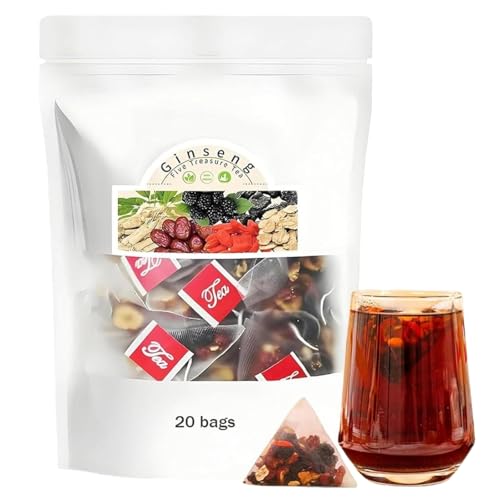 100g Gins/eng Five Treasures Tea:20 Individually Wrapped Bags,Chinese Herbal Blend with Goji Berries in 5g Pyramid Bags,Sup/ports Daily Wellness,Natural Energy & Relaxation