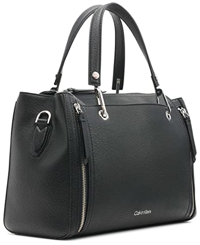 Calvin Klein Reyna Novelty Satchel, Black/Silver #TOP4