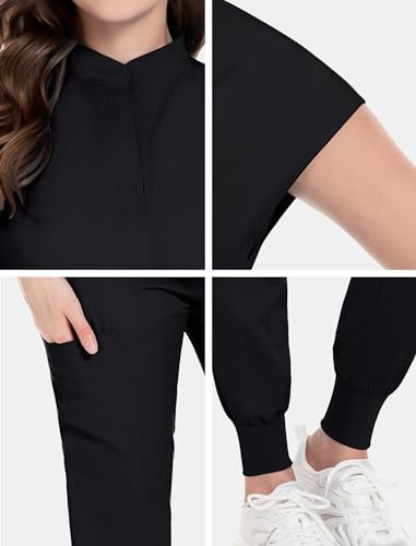 Women's Nurse Scrubs Set with Multi Pocket - Stretch Top & Pants for Workwear