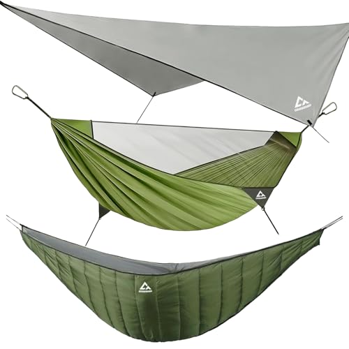 Crosship Camping Hammock with Mosquito Net, Underquilt & Rain Fly Tarp – 2 Person Portable Hammock...
