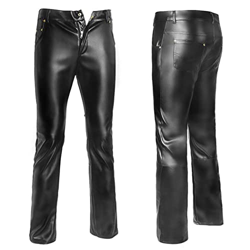 Pantalon skinny en cuir noir WEGUKRI pour homme en tailles 31 à 35