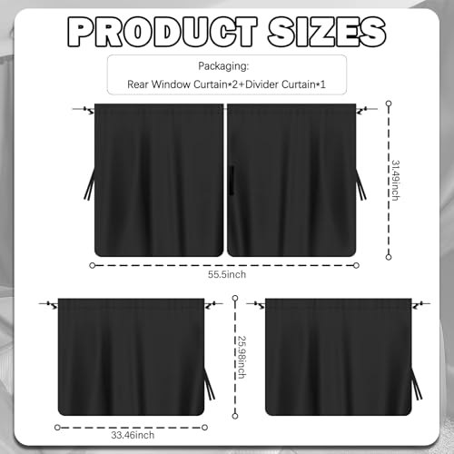 3PCS Car Privacy Curtains,Black Coated Car Window Shades Kit with Rear Window & Divider Curtain,Portable Cars Windows Curtains for Privacy and Lower Interior Temperature by AKWDSL - Used condition - Image 2