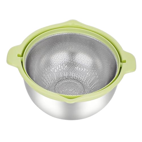 Baoblaze Set di 2 colini e scodelle per Lavare Il Riso, Foro da 1,5 mm, con Manico, in Metallo, colino per Alimenti, colino per Frutta, Verde