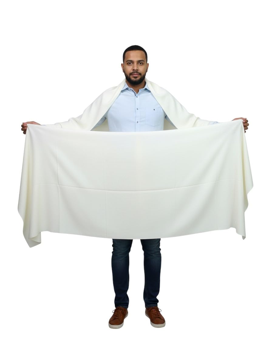 KAVIM White Wool Self Design Men's Shawl KA-SWL-47-image-9