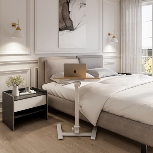 Image of alawooder 25 inch Mobile Folding Desk: Pneumatic Sit-Stand, No Assembly | 29-42 inch Height Adjustable Rolling Laptop Desk, Hidden Wheels, 0-90 Tilt Top. Ideal for Home Office, Craft & Study.