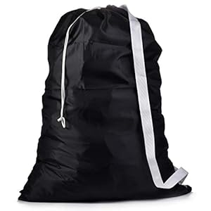Handy Laundry Shoulder Strap Laundry Bag, Drawstring Locking Closure, Durable Material, Large Capacity, Heavy Duty Stitching, Hands Free Carrying, Perfect College Dorm, (Black, 30″ x 40″)