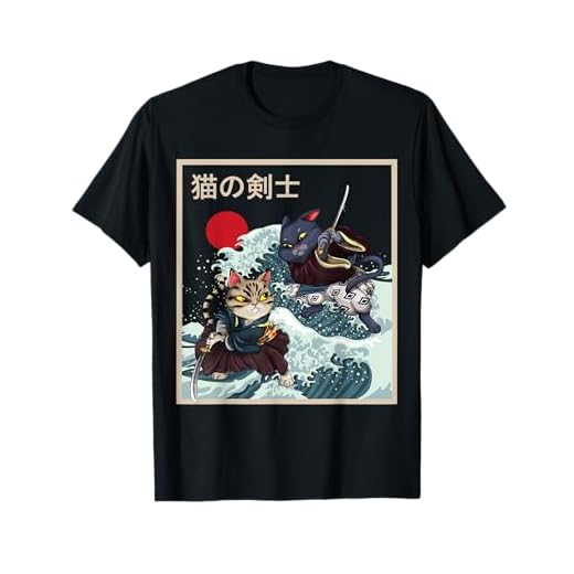 Vintage Japón Samurai Neko Asia Kanagawa Cat Camiseta