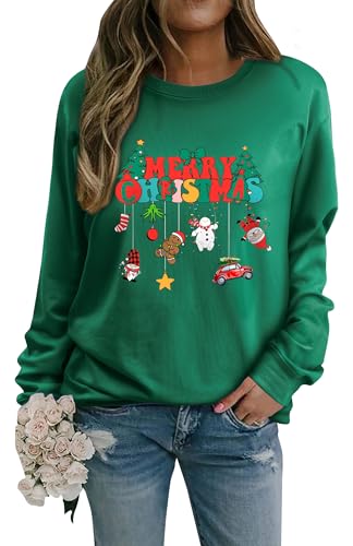 WIEIYM Weihnachtspullover Damen Sweatshirt Langarmshirt Rundhals...