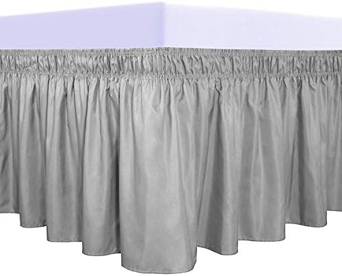 PureFit Wrap Around Ruffled Bed Skirt with Adjustable Elastic Belt - 18 Inch Drop Easy to Put On, Wrinkle Free Bedskirt Dust Ruffles, Bed Frame Cover for Queen, King and C-King Size Beds, Light Gray