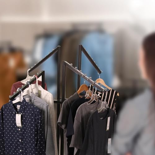 Image of LOCOMOTO 4-Way Clothes Rail Display Stand | Heavy Duty Metal Garment Rack with 15 kg Load Capacity | Free Standing Hanger Stand for Home, Retail Shop & Showroom Display (BLACK)