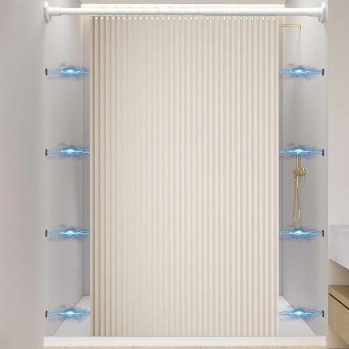 Momooda Tenda Doccia Magnetica Pieghevole Resistente con Ganci, Antispruzzo, Tenda da doccia Impermeabile Antimuffa in lino per il bagno, Beige, 80x200cm
