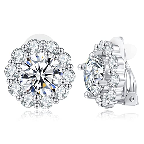 Famarine Silver Clip On Earrings Cz Cute Round Clip Earrings Non-Pierced Earrings Wedding Clip On Earrings #TOP23