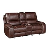 Steve Silver Co Keily Manual Motion Glider Loveseat, Vegan Leather, 2-USB Charging Ports, 2-Cupholders, Dual-Rocker/Recliner, Living/Game Room, 75' L x 39' W x 41' H, Brown