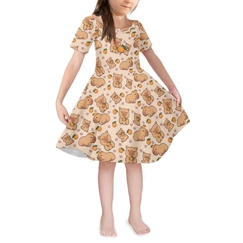 Renewold Girls Dresses Kids Dress Casual Short Sleeve Skater Dress Size 3-14 Years Child
