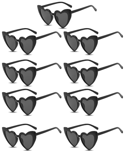 PLULON 9 Pairs Heart Sunglasses for Women Heart Love Shaped Glasses Vintage Black Sunglasses Retro Lovely Fashion Cute Sun Glasses Suitable for Bachelorette Party Favors