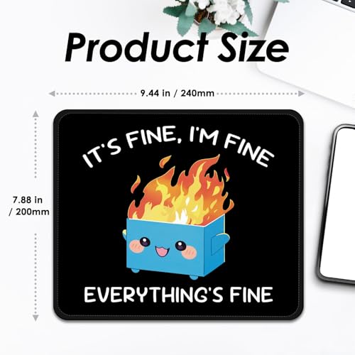 Image of FROGIGO Mouse Pad with Stitched Edges - Funny Mousepad for Women, 9.25 x 7.75 inch Washable Square Desk Pad, Non-Slip Rubber Base, Office Home Laptop Accessories - Blue Box on Fire