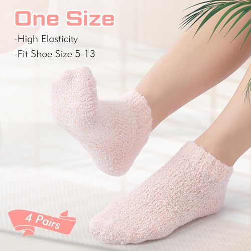 Foaincore 4 Pack Non Slip Hospital Socks for Women Men Non Slip Ankle Fuzzy Socks Thick Warm Festival Gifts2