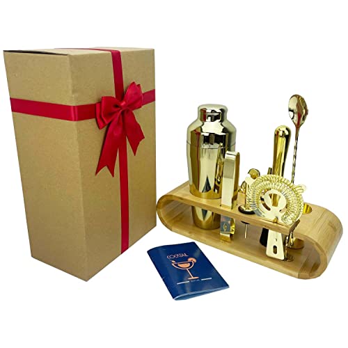 Mixology Cocktail Shaker Set Drink Mixer, 11Piece Bartender Kit Professional Stainless Steel Bar Tool Drink Shakers With Bamboo Stand Bar Accessories - Gold… #TOP3