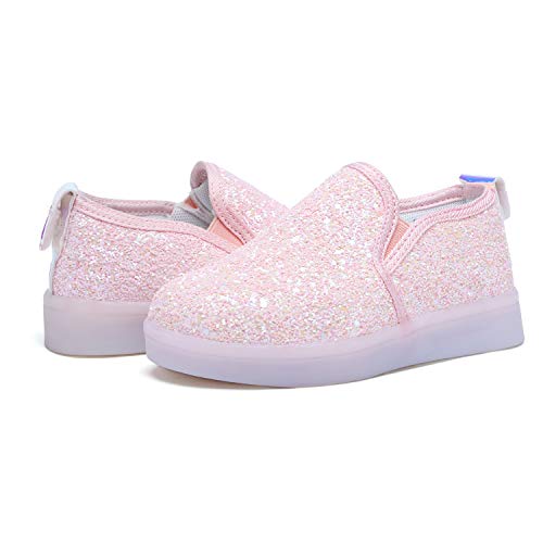 Minibella Girl's Light Up Sequins Slip On Loafers Flashing Led Casual Shoes Flat Sneakers Usb Charge #TOP5