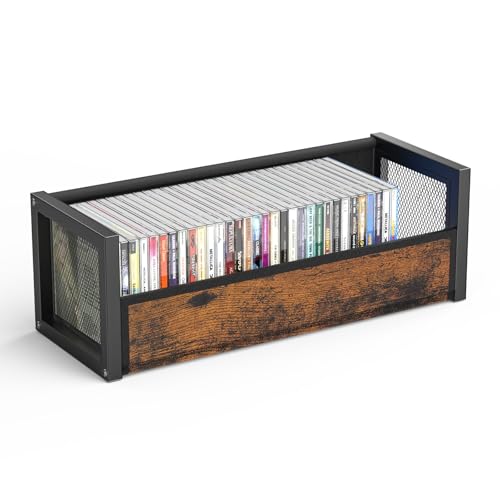 PAPAGIFTREE CD Holder with Fabric Wood Grain Texture, CD Storage Case and Box for Display, CD Organizer Shelf and Rack, CD Display Stand and Video Game Cases for Home, Holds Up to 40 CDs