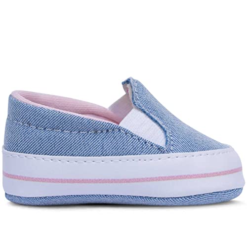 Tênis Slip On Bebê Calce Facil 01.09 (P, Jeans e Rosa)
