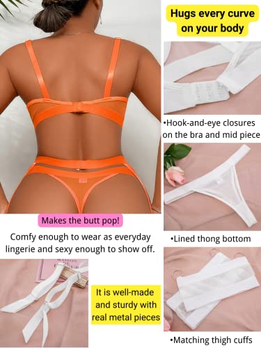 image for Kaei&Shi Garter Belt Thong Lingerie for Women,Strappy Hollow Out Sexy 