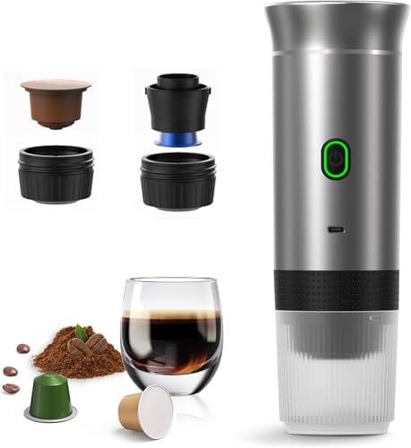 Cafetera Portatil Capsulas 3 en 1 compatible con Nespresso Dolce Gusto Café Molido - Cafetera Portátil Multicapsulas Ideal para Llevar - Maquina Cafe Portatil Pequeña