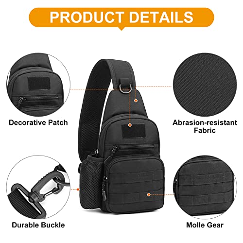 HUNTVP Taktisch Brusttasche Military Schultertasche Tactical Chest Sling Pack MOLLE Armee Crossbody Bag Militärisch Umhängetasche Mini Single Strap Rucksack für Reisen Wandern Camping,Typ-1 Schwarz