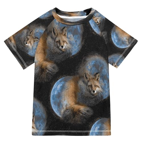 Boys Short Sleeve T-Shirts Western Foxes Moon Rashguard Kids Swim Shirts Sun UPF 50+