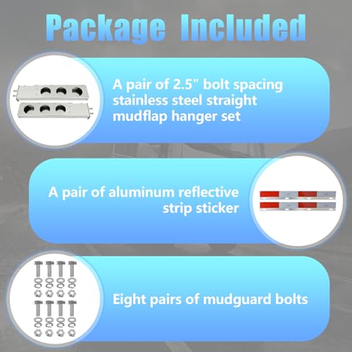 Image of Stainless Steel Mud Flap Hanger Set, 2.5 inch Bolt Spring, 2-1 /2 inch Bolt Spacing 30 inch Length Rear Bar with Circle Light Cutouts, Loaded with Aluminum Reflective Tapes for Semi Trucks