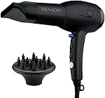 Revlon RV544FBLK Advanced Ionic Technology™ Hair Dryer with Diffuser, Powerful, Ionic Hair Dryer with Concentrator, Quick Dry, Lightweight, 2 Heat/ Speed Settings, Less Frizz, Shiny and Smooth Hair, Black